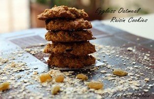Eggless Oatmeal Raisin Cookies with whole wheat flour